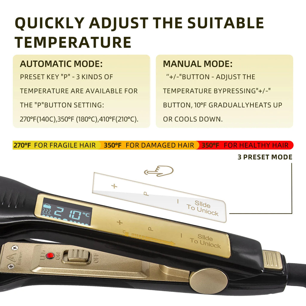 Titanium Plate Hair Flat Iron Professional 450°F Hair Straightener Curler Fast Heating Salon Styling Tool Dual Voltage