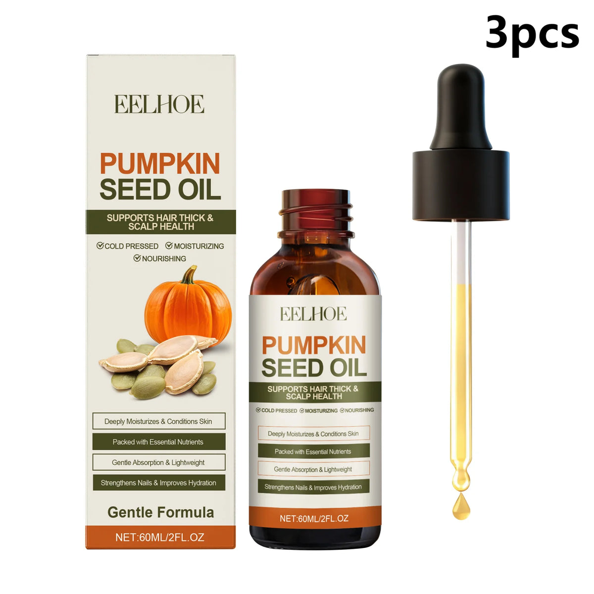EELHOE Pumpkin Seed Oil Hair Growth Products Moisturizing Scalp Treatment Nail Repair Cold-Pressed Natural Organic Castor Oil
