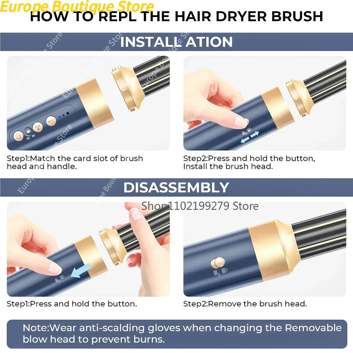 7 In 1 Salon Hot Air Brush Brushless High Speed Hair Dryer With Diffuser Ionic Blow Dryer Styling Comb Auto Hair Curler