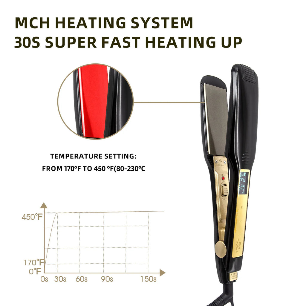 Titanium Plate Hair Flat Iron Professional 450°F Hair Straightener Curler Fast Heating Salon Styling Tool Dual Voltage