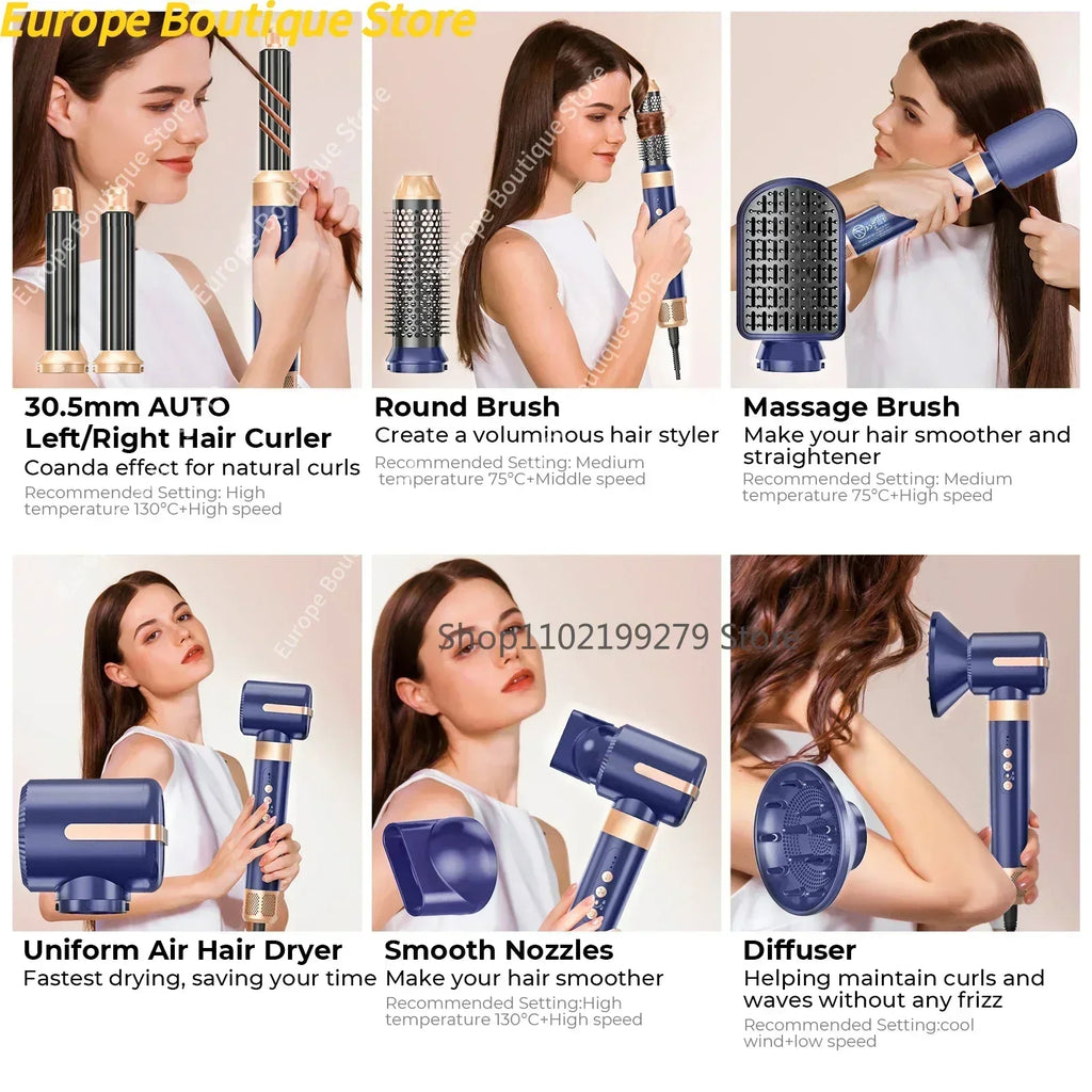 7 In 1 Salon Hot Air Brush Brushless High Speed Hair Dryer With Diffuser Ionic Blow Dryer Styling Comb Auto Hair Curler