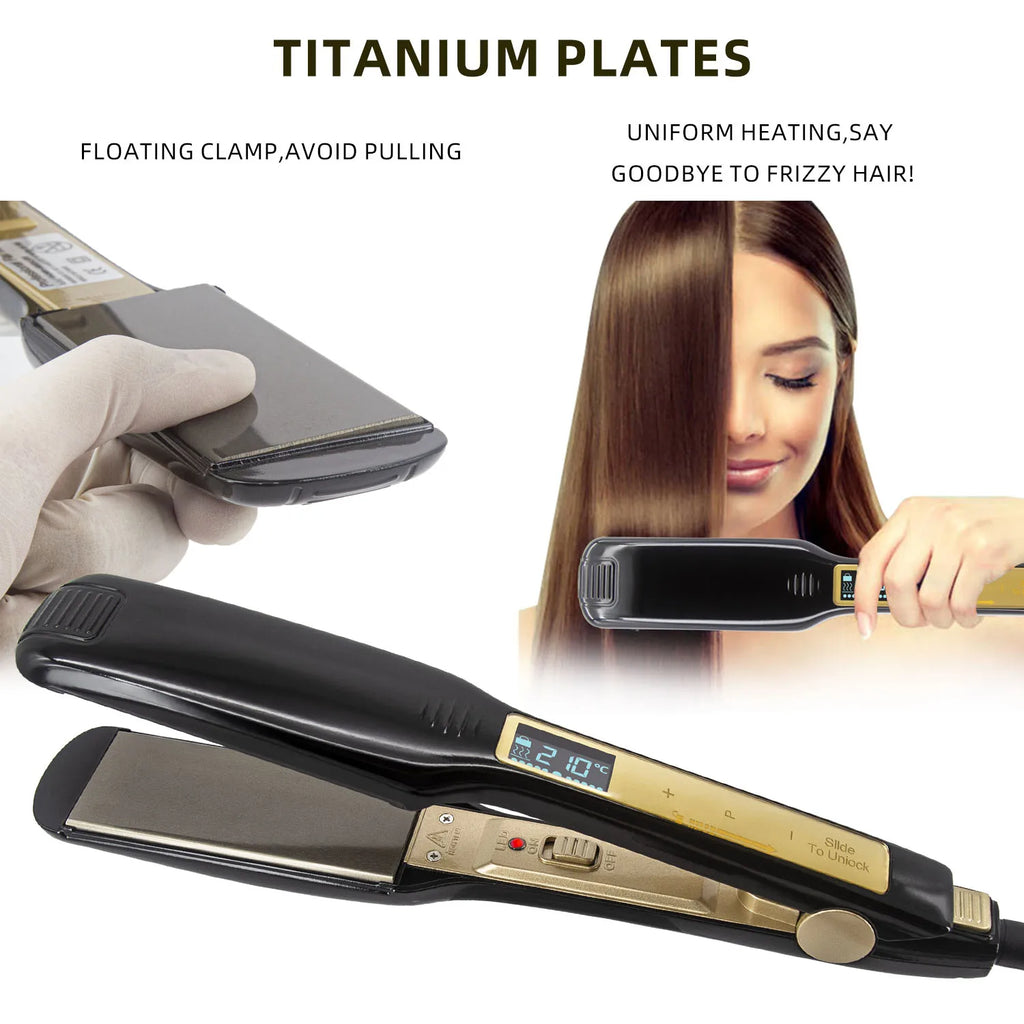 Titanium Plate Hair Flat Iron Professional 450°F Hair Straightener Curler Fast Heating Salon Styling Tool Dual Voltage
