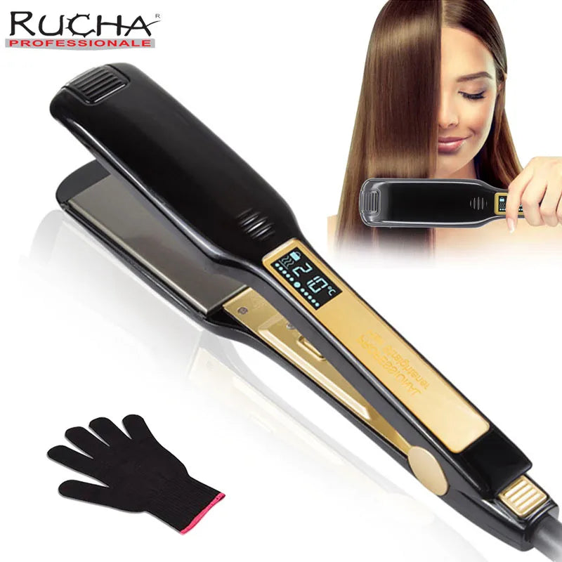 Titanium Plate Hair Flat Iron Professional 450°F Hair Straightener Curler Fast Heating Salon Styling Tool Dual Voltage