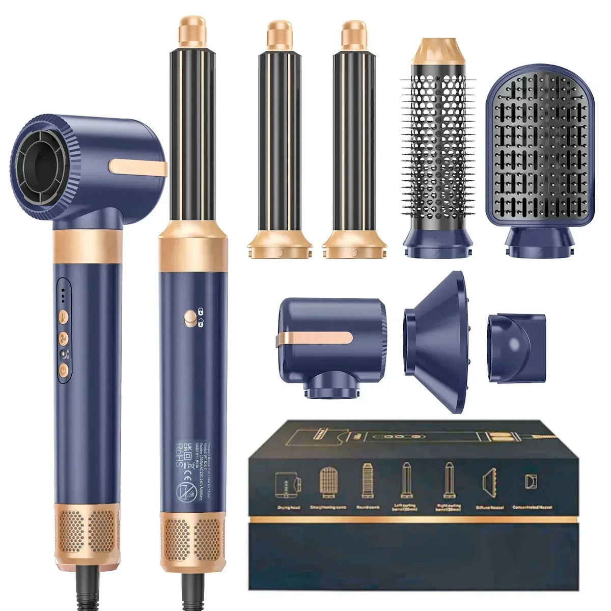 7 In 1 Salon Hot Air Brush Brushless High Speed Hair Dryer With Diffuser Ionic Blow Dryer Styling Comb Auto Hair Curler