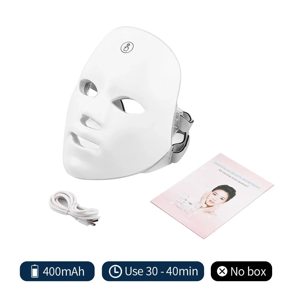 Rechargeable Facial LED Mask 7 Colors LED Photon Beauty Mask Skin Rejuvenation Home Face Lifting Whitening Skin Care Beauty Mask